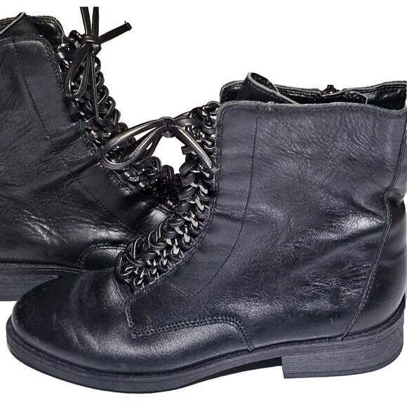 Fergie Womens Nemo Mid Calf Ankle Boots Black Zip Up + Laced Size 7.5M Punk Emo - Picture 6 of 11